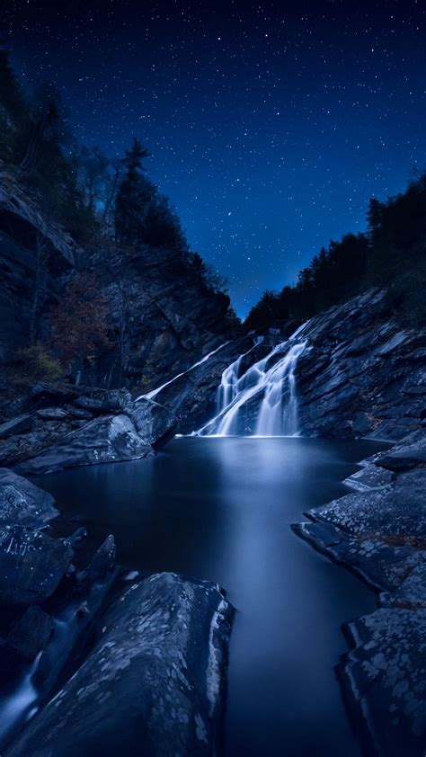 Download Wallpaper 1080x1920 Waterfall Starry Sky Stones Samsung