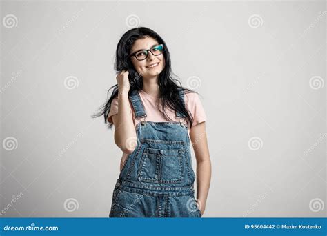 Portrait Of Smart Beautiful Brunette Girl In Eyeglasses With Natural