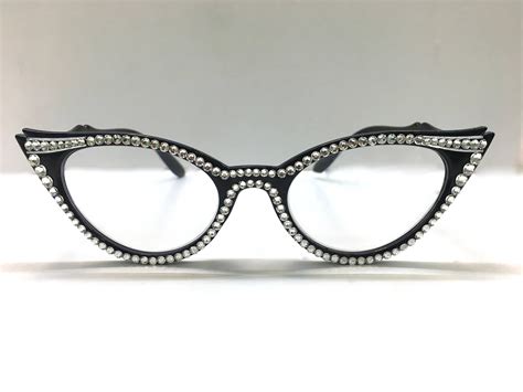 black vintage cat eye swarovski crystal reading glasses etsy