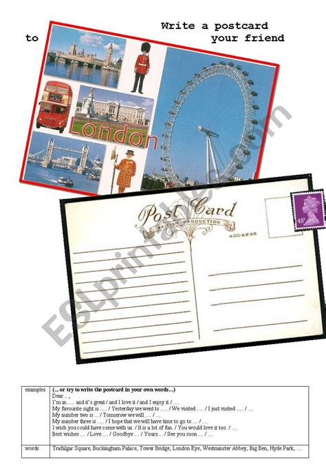 Write A Postcard From London Esl Worksheet By Sleng
