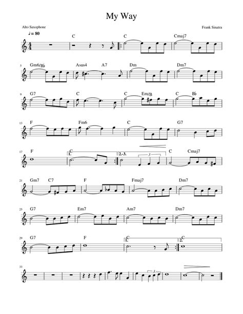 My Way Frank Sinatra Alto Saxophone Sheet Music For Saxophone Alto