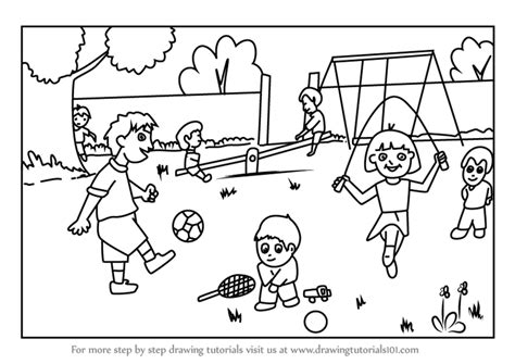 How To Draw Playground Scene Scenes Step By Step