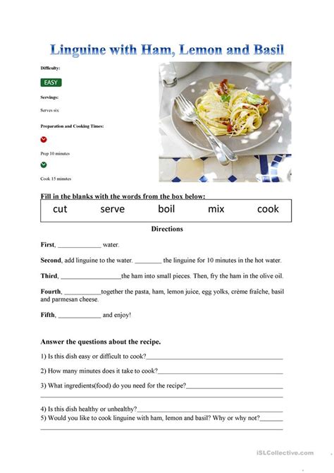 recipe english esl worksheets  distance learning  physical