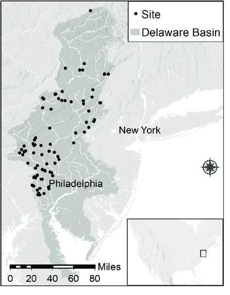 Map Showing Sample Site Locations In The Delaware River Watershed