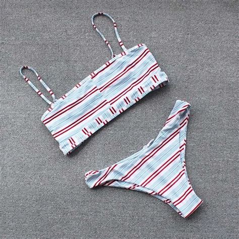 Buy Bandeau Swimwear Women Push Up Swimsuit Female Striped Print Micro Bikini