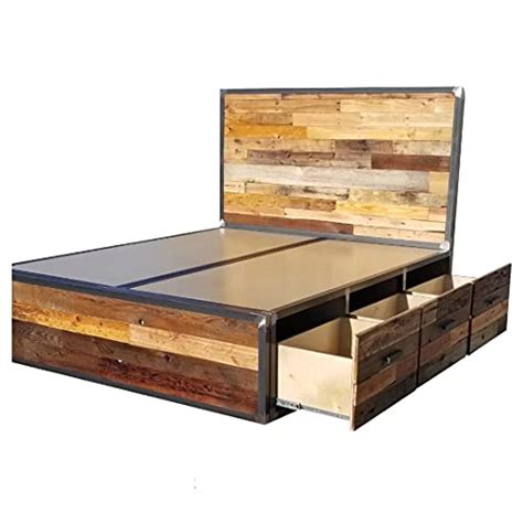 Mw Industrial Handmade Rustic Wooden Steel Platform Bed Frame With