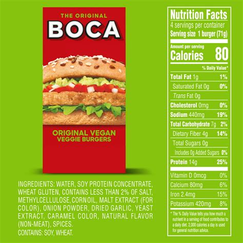 Boca Original Vegan Veggie Burgers Ct Box