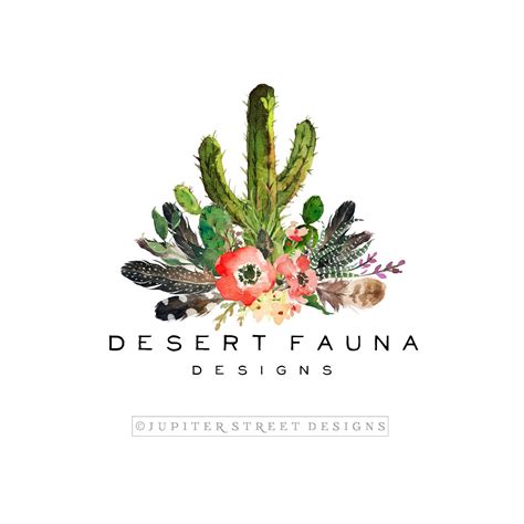 Premade Logo Cactus Logo Logo Logo Design Boho Logo Feather Logo