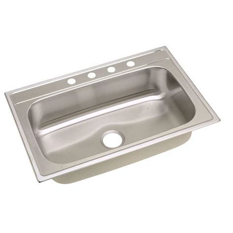 This single bowl sink is an under mounted type but thoroughly practical in its measurements. Elkay Signature Drop-in Stainless Steel 33 in. 4-Hole ...