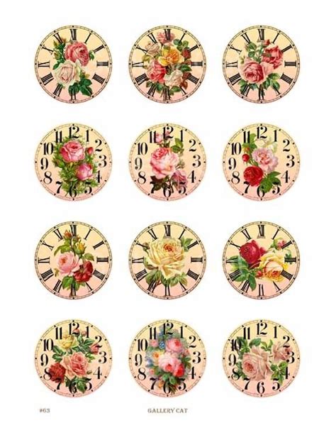 Vintage Rose Clock Digital Collage Sheet 2 Inch Circle Instant Download