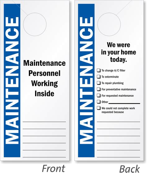 Maintenance Door Hangers Add Your Name Or In Stock Designs