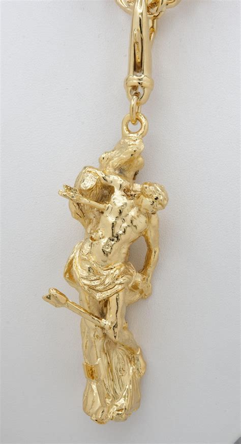 18kt Yellow Solid Gold Chain With Big Pendant Saint Sebastian The