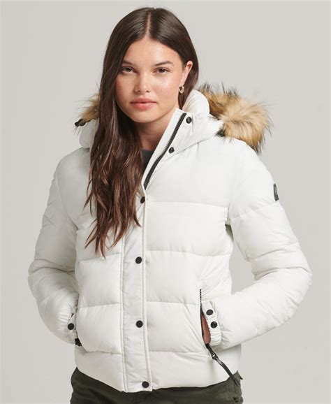 Womens Hooded Mid Layer Short Jacket In White Superdry Ie