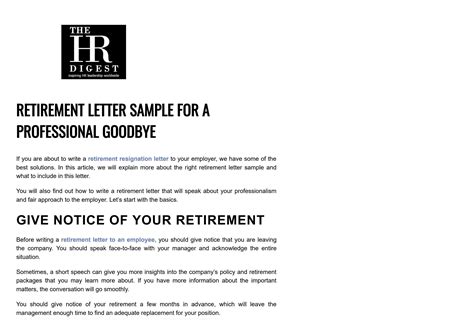 Sample Of A Retirement Letter For A Professional Goodbye By Ethan Hest