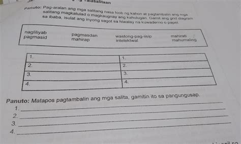 Pag Aralan Ang Mga Salitang Nasa Loob Ng Kahon At Pagtambalin Ang Mga