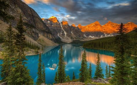 Download Wallpapers Sunset Mountains Canada Moraine