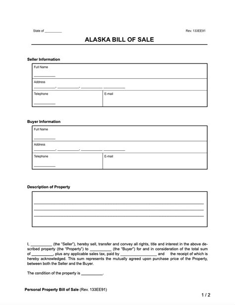 Free Alaska Bill Of Sale Forms Printable Pdf And Word Free Alaska