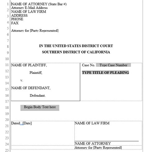California Pleading Paper Template 28 Lines