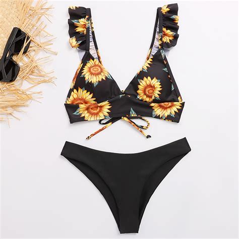 Sunflower Printed Bikini Set Sexy Swimwear For Women Bikini Swimsuit