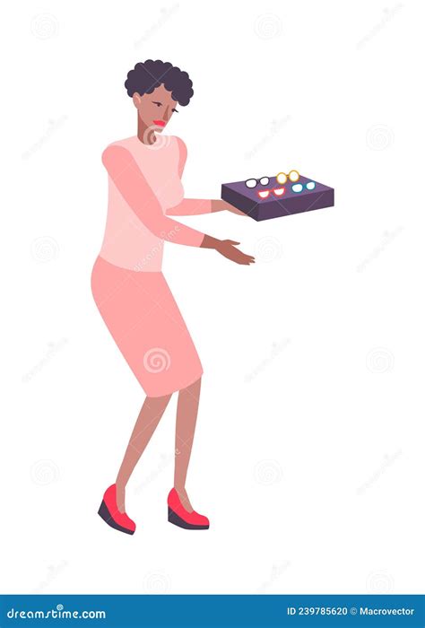 Female Optician Pointing To Snellen Chart Vector Illustration