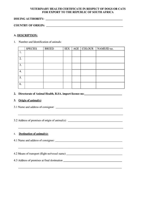 Veterinary Health Certificate Fill And Sign Printable Template Online Us Legal Forms