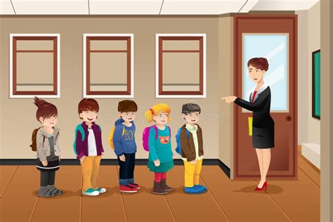 Teacher Lining Up The Students Stock Vector Image 40014704
