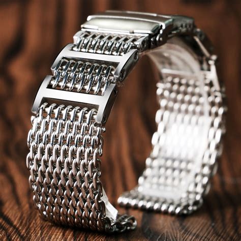 202224mm Silver Stainless Steel Bracelet Shark Mesh Watch Band Wrist