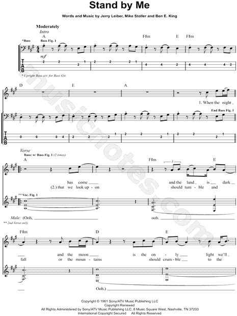 Ben E King Stand By Me Bass Tab In A Major Download Print Bass Tabs Bass Guitar