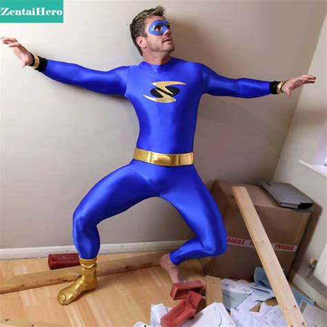 Free Shipping Dhl Adult 2017 Royal Blue Supersonic Super Hero Lycra Spandex Zentai Catsuits For