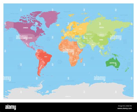 Colorido Mapa Político Del Mundo Dividido En Seis Continentes Sobre