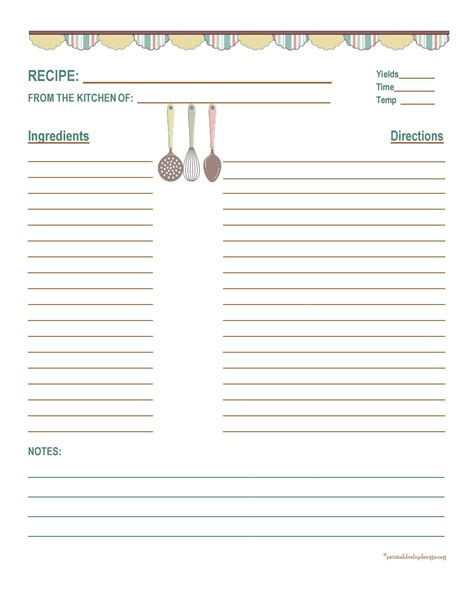 Fillable Recipe Page Template