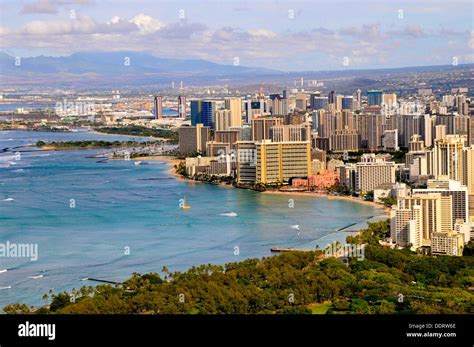 Waikiki Beach From Diamond Head Crater State Monument Honolulu Hawaii