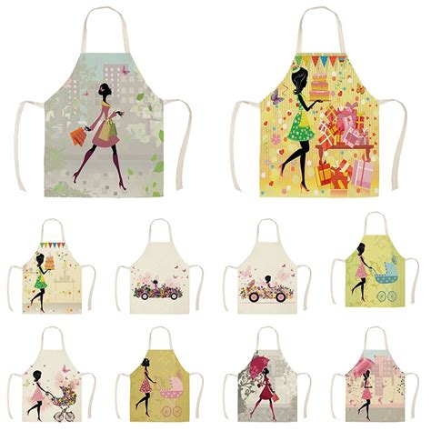 1pcs Kitchen Aprons For Women Cotton Linen Bibs Household Flower Butterfly Girl Home Cooking