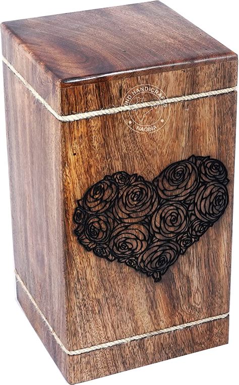 Hind Handicrafts Heart Shaped Tree Of Life Wooden Urns For Human Ashes