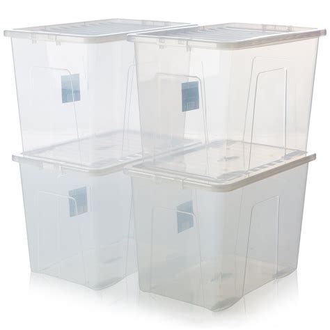 Buy 80 Litre Crystal Plastic Storage Box With Lid Pack Of 4