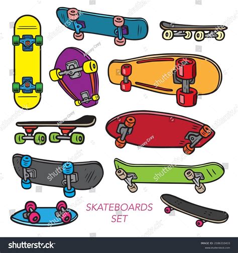 Set Different Colored Skateboards Pattern Skateboards Stock Vector