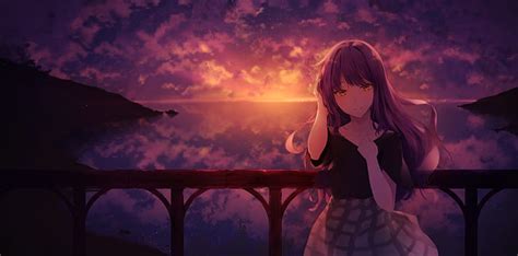 Hd Wallpaper Anime Sunset Balcony Island Reflection Sky Sea