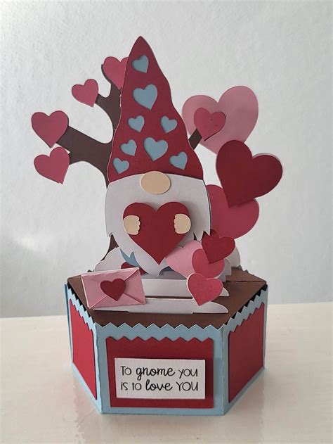 valentine s day gnome gonk theme with hearts handmade pop up card etsy