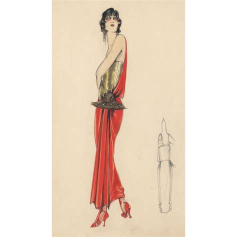 Original Watercolor And Ink Art Deco Fashion Drawing From Yoshagraphics