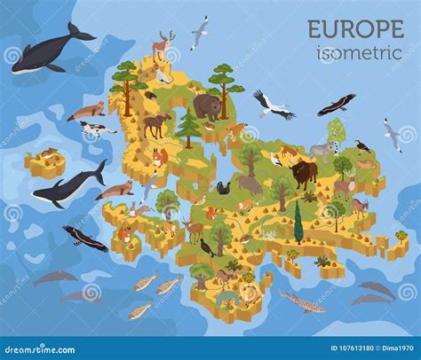 Isometric 3d European Flora And Fauna Map Constructor Elements Stock