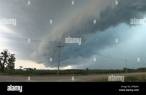 Lightning And Shelf Cloud As Tornado Warned Thunder Storm Rolls In