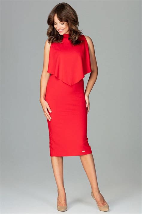 Czerwona Sukienka Na Wieczór Panieński - Sukienka elegancka na stójce czerwona | Sukienki biznesowe | Sklep