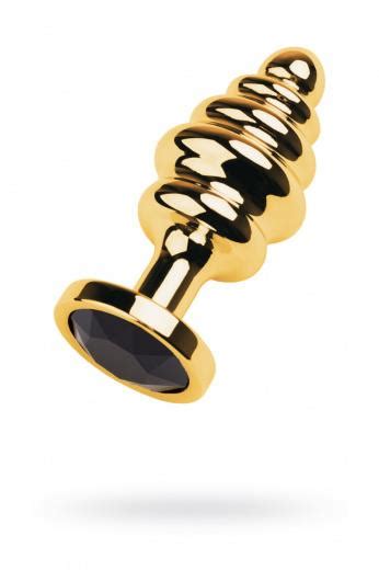 Golden Anal Plug With Black Gem Sex Toys Anal Plugs Classic Toyfa