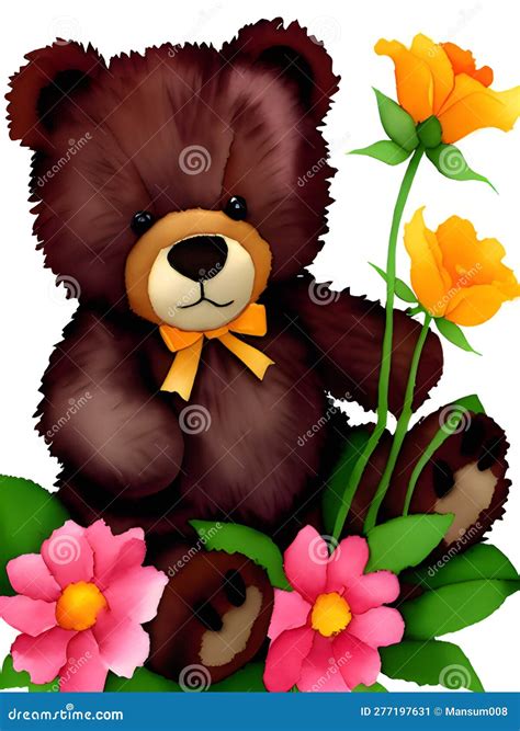 Teddy Bear With A Flower Watercolor Style Ai Generated Stock Image