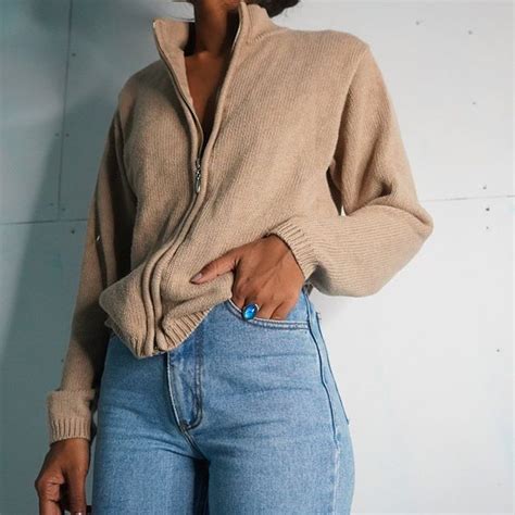 masha and jlynn on instagram “sold vintage 1980 s neutral tan zip up sweater for a size xs s