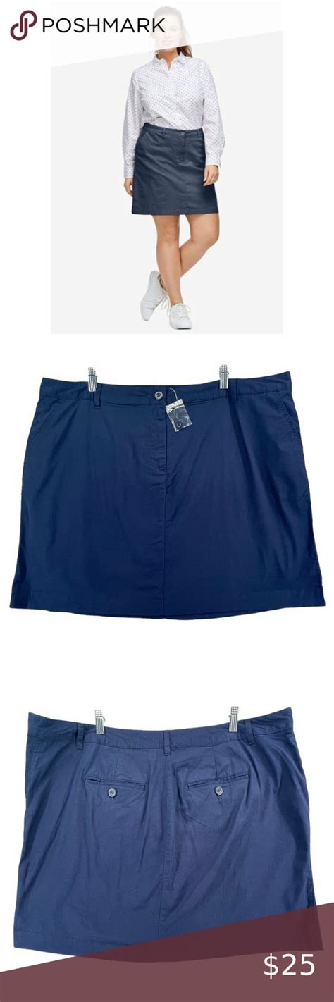 Ellos Four Pocket Zip Button Woven Twill Chino Skirt Skort Navy Womens