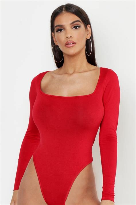 basic square neck long sleeve bodysuit red long sleeve bodysuit basic outfits long sleeve