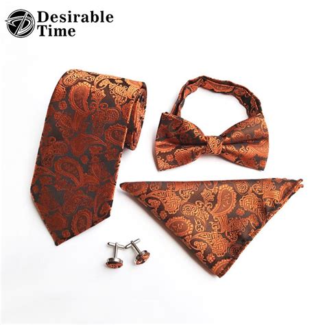 4pcs Brown Cufflink Tie Set Men 8cm Wedding Bow Tie Necktie Pocket