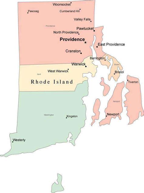 Multi Color Rhode Island Map With Counties Capitals And Major Cities
