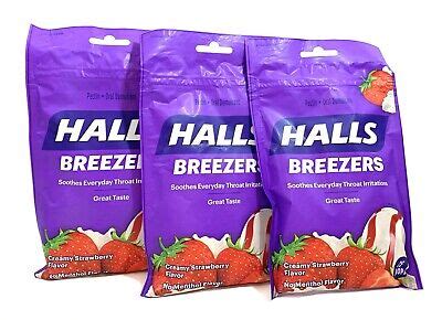 Halls Breezers Soothing Cough Drops Count Creamy Strawberry Flavor Bags Ebay
